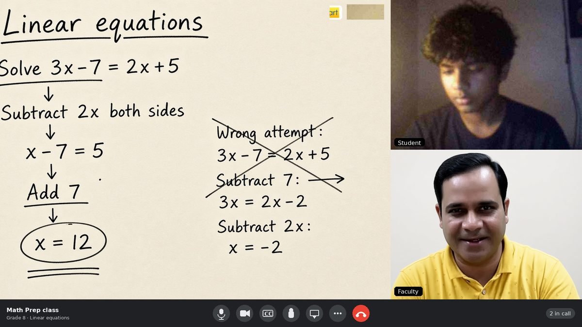 Live Math Prep class with student and faculty on a video call