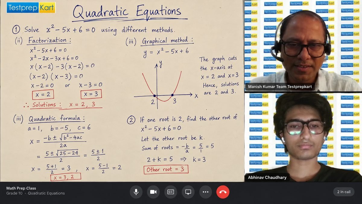 Live Math Prep class with student solving on the board