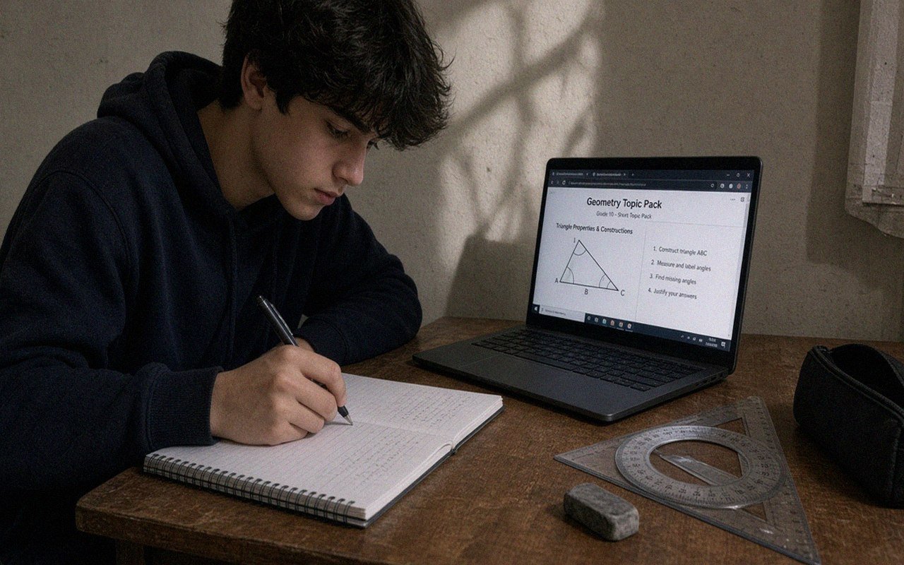 Grade 10 student working through a short online math topic pack