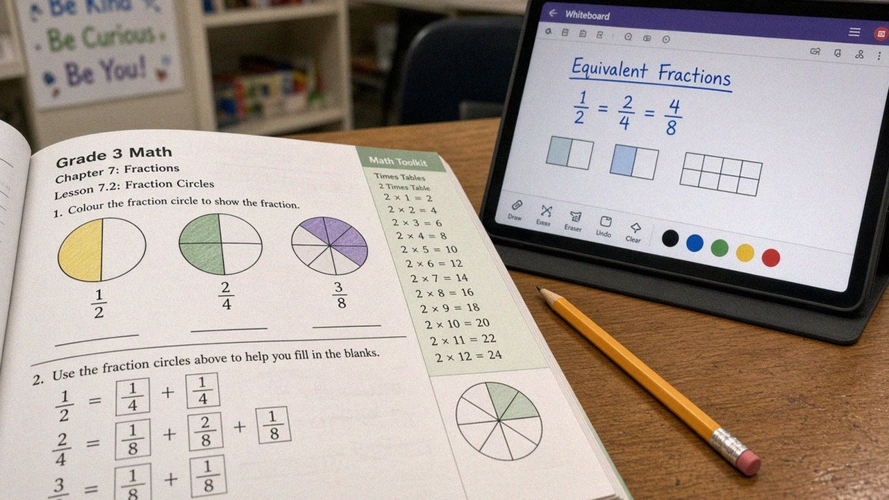 Grade 3 student learning math online (live class)