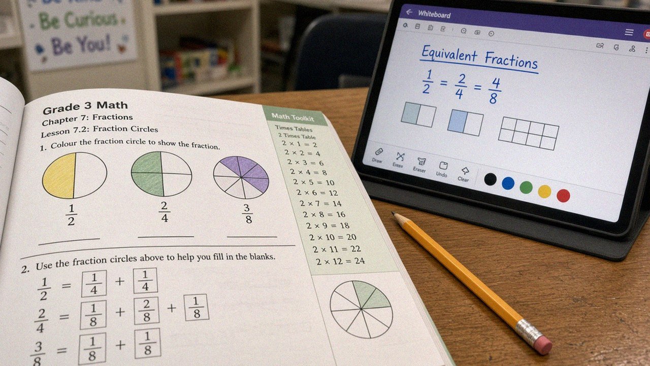 Grade 4 student learning math online (live class)