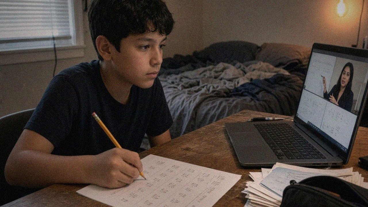 Grade 5 student learning math online (live class)