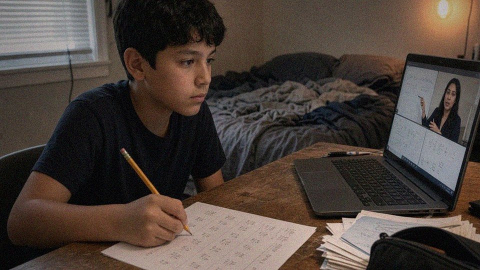 Grade 5 student learning math online (live class)