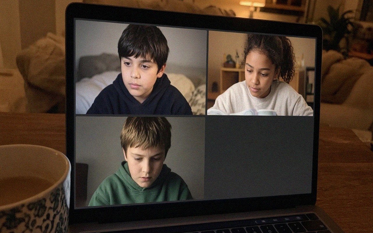 Grade 5 students in a live small-group online math class