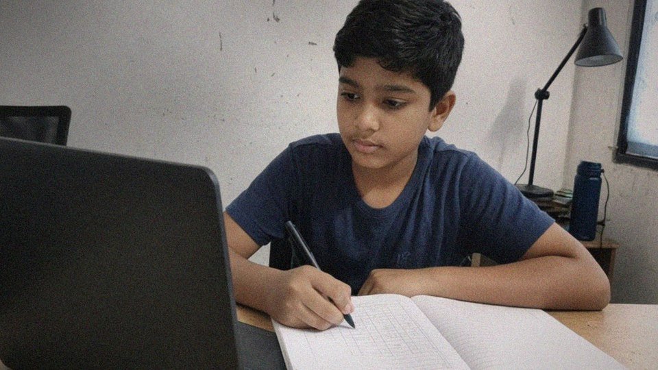 Grade 6 student learning math online (live class)