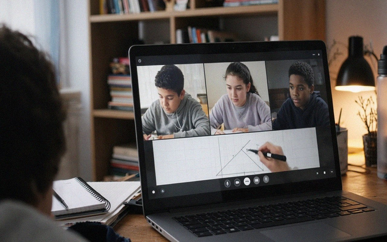 Grade 6 students in a live small-group online math class