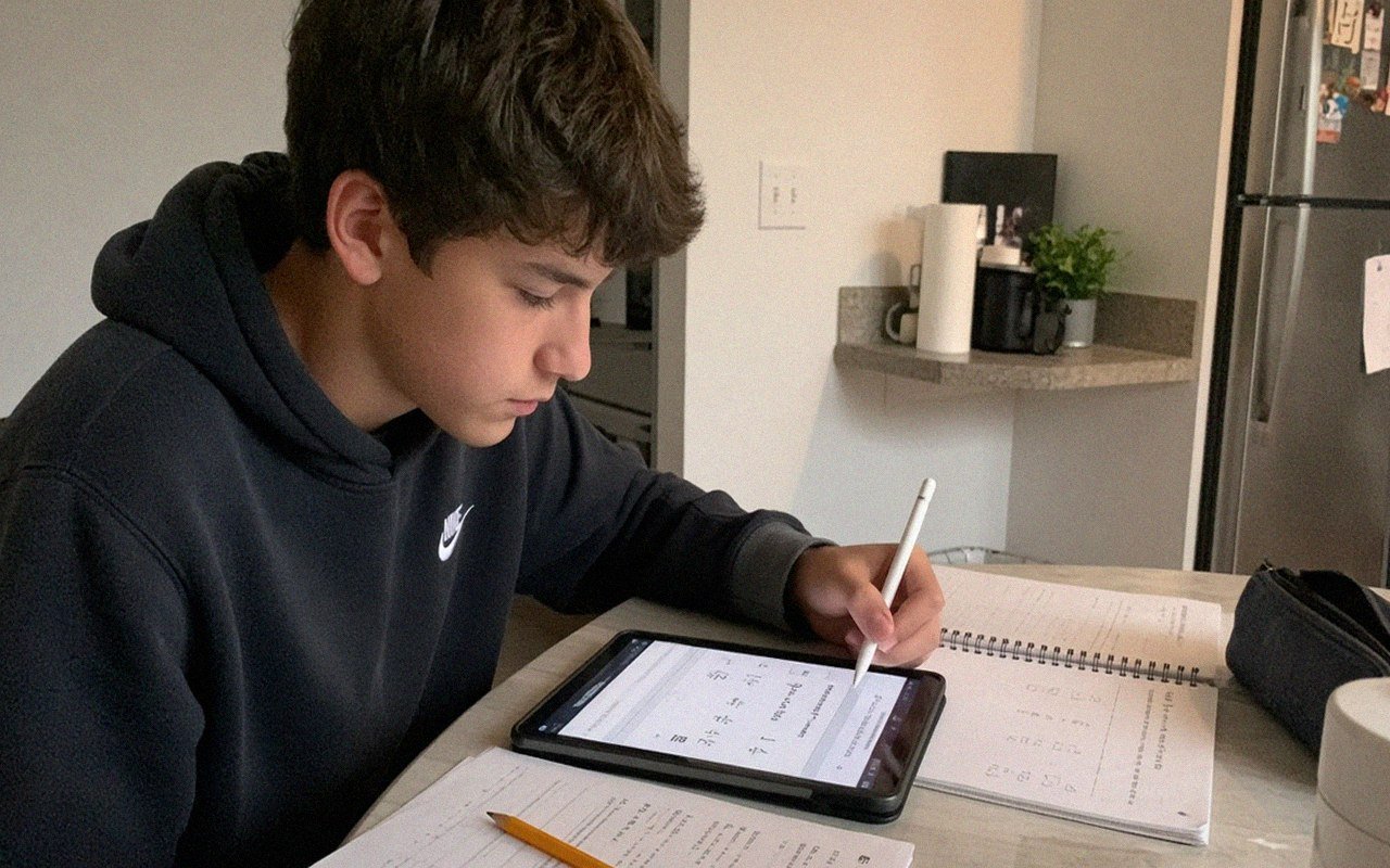 Grade 7 student working through a short online math topic pack