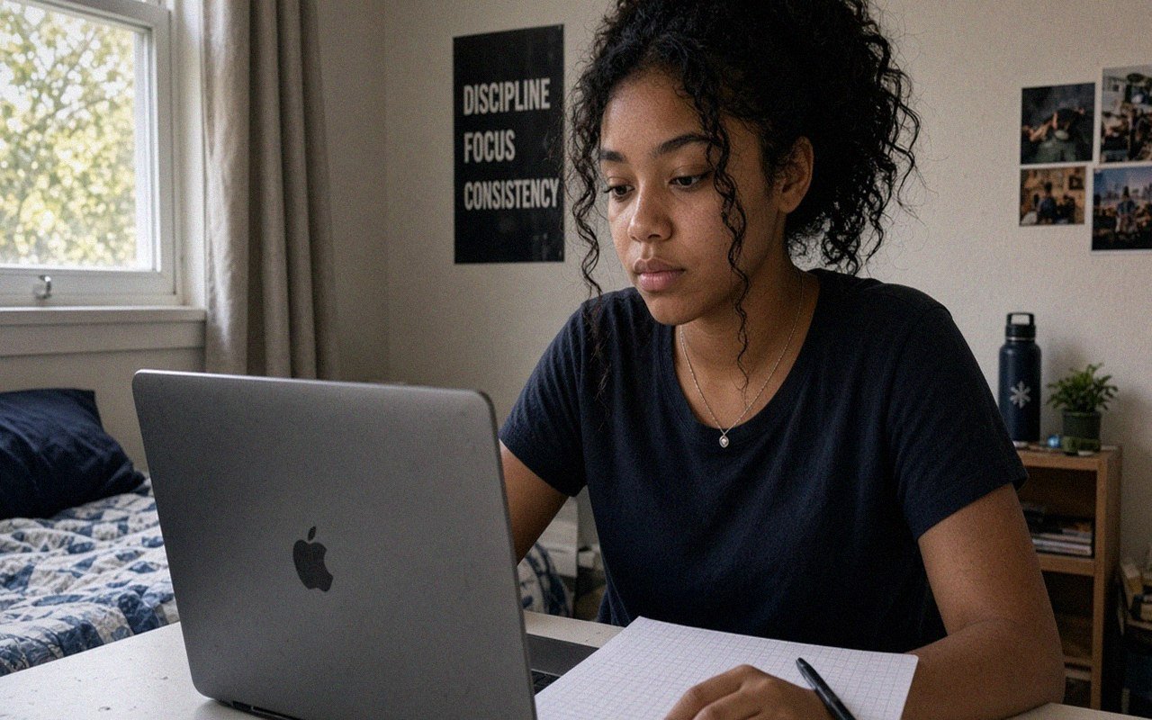 Grade 8 student in a live 1:1 online math class at home