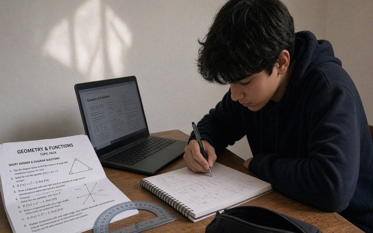 Grade 8 student working through a short online math topic pack