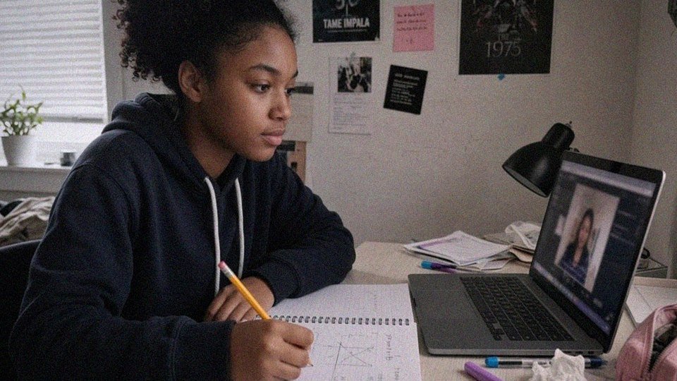 Grade 9 student learning math online (live class)
