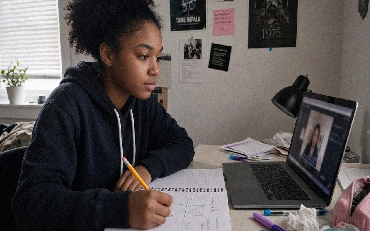 High school student practicing timed AMC 10 style math problems