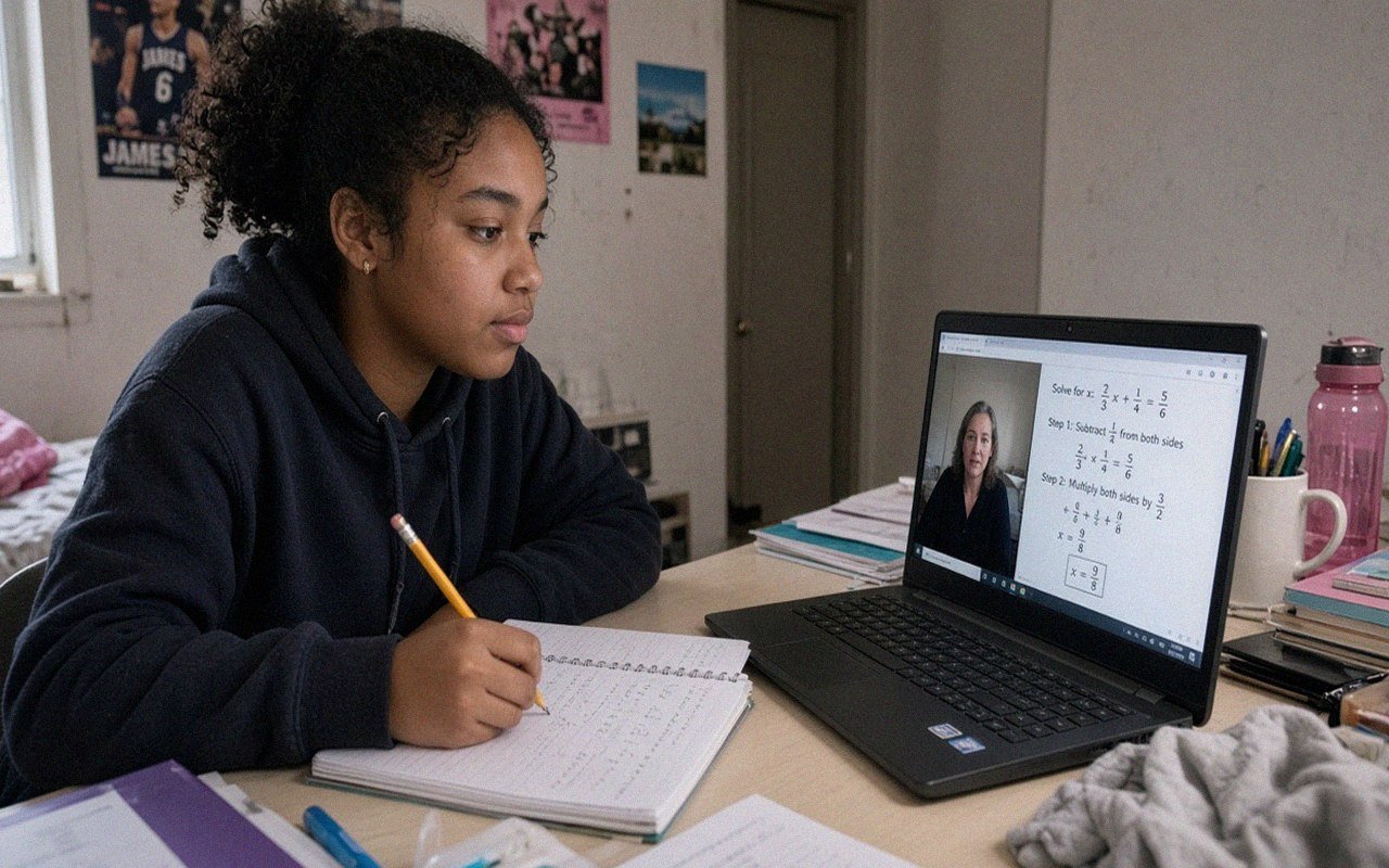 Parent and middle school student reviewing an AMC 8 prep plan