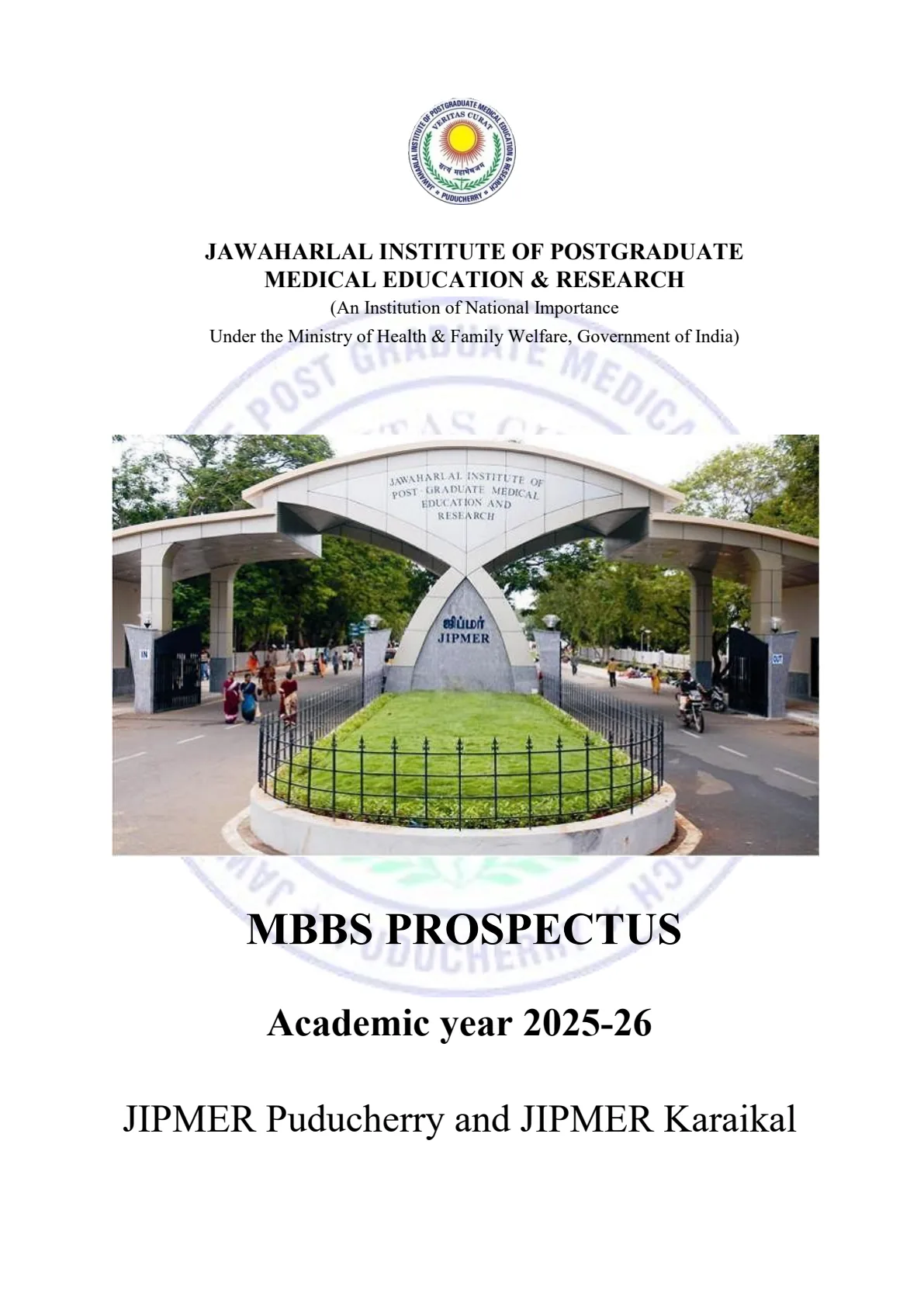 JIPMER MBBS Prospectus 2025-26 cover for NRI parents living in the US